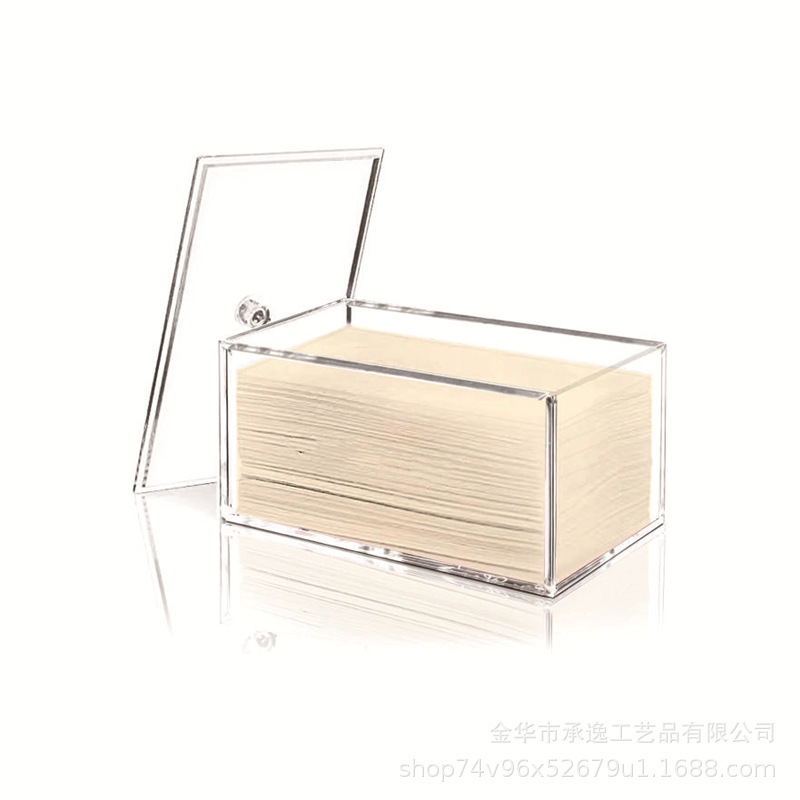 亚克力带盖纸巾收纳盒 酒店前台桌面收纳盒 透明客厅防水纸巾盒