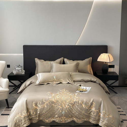 European-style bed sheet set of four pieces 100% cotton high-end light luxury ice silk duvet cover new pure cotton wedding bed linens