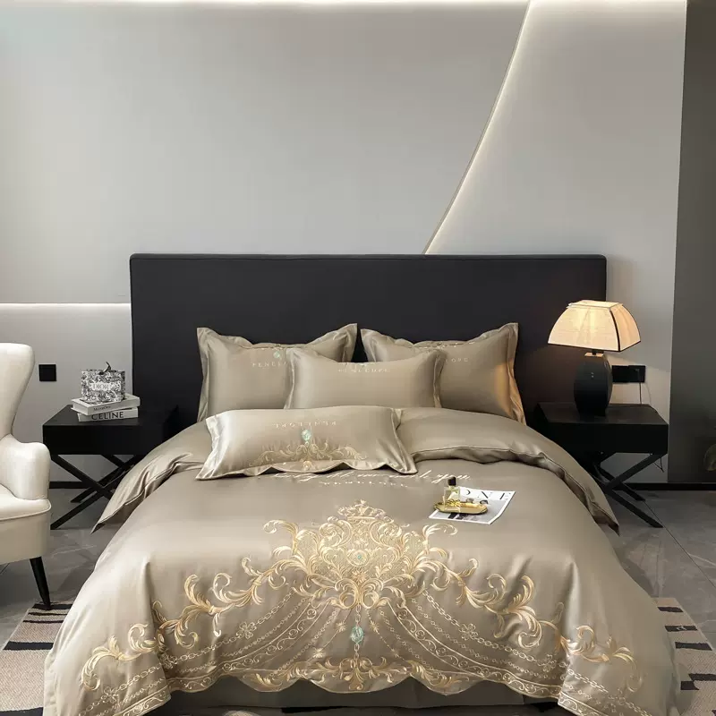 欧式床单四件套100全棉高级感轻奢冰丝被套新款纯棉结婚床上用品4