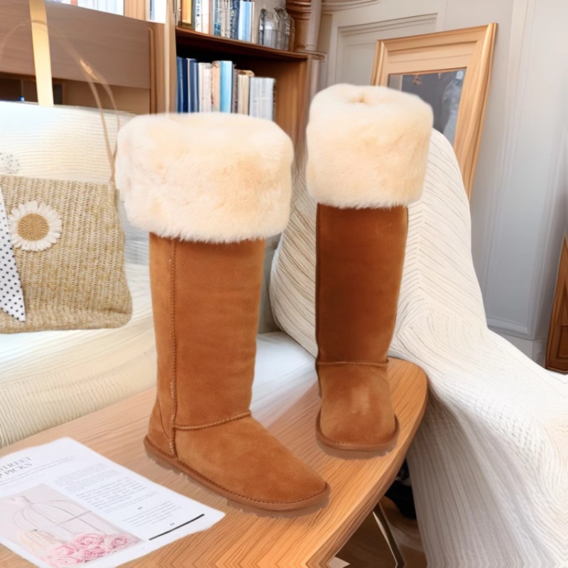 Libro rojo 2024 nuevo sobre la rodilla de alto cilindro Qian Songyi botas de nieve piel en una mujer invierno cálido alto algodón de nieve