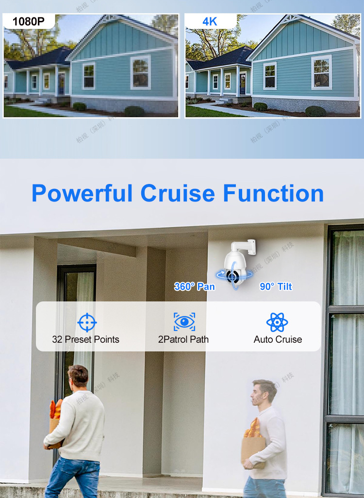 Çapraz Sınır Outdoor 360 Derece Optik Zoom IP Bulut PTZ Kapalı Devre Televizyon Kamerası Outdoor Full HD Infrared Gece Görüşü POE