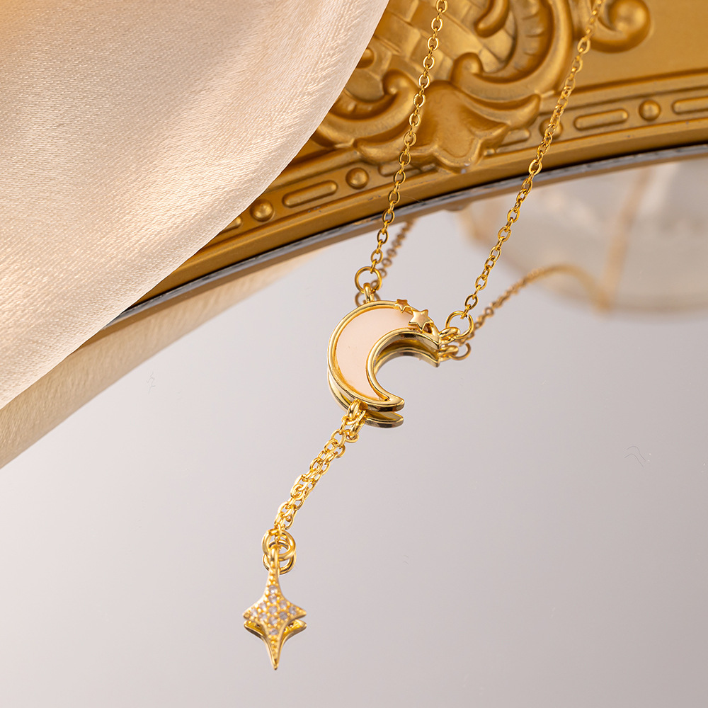 Pendant Necklace Classification Titanium Steel Chain Material Titanium Steel Copper Casual Simple Style Inlay Star Moon Shell Zircon Pendant Necklace