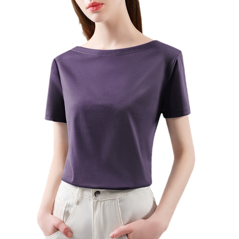 Camiseta de algodón seda de manga corta para mujeres verano 2024 nueva moda de mujer temperamento de hombro camisa de algodón helado camisa de cintura