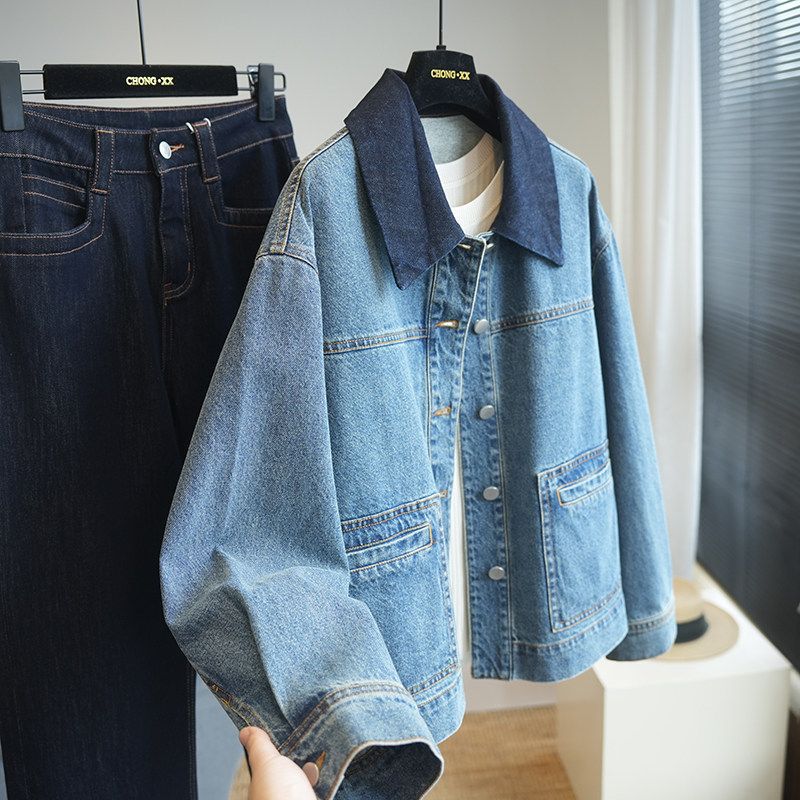 Retro denim short jacket for leisure