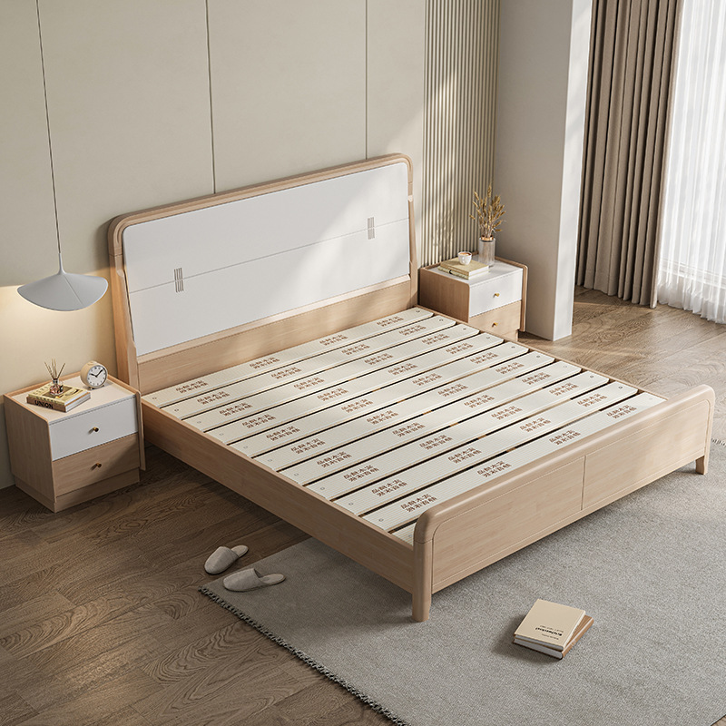 Cama de madera maciza 1,8 m dormitorio principal cama doble 1,5 m dormitorio secundario registro nórdico cama individual hogar crema estilo cama de madera maciza