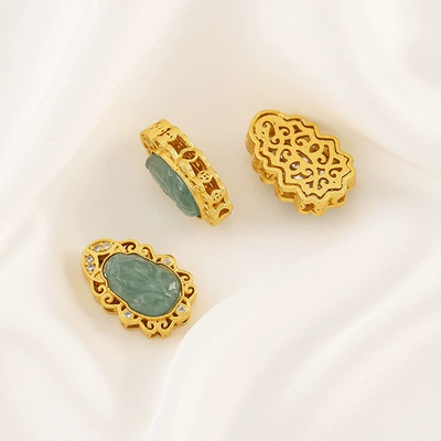 Jade, Gold-Plated Gourd Round Beads, Zərgərlik ara hissələri - 19-natural-blue-water-jadeite-lucky-pixiu-charm-1913mm-with-a-18mm-hole-single