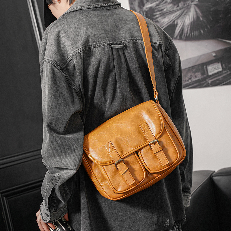 New Trendy Street Shoulder Bag Youth Japanese and Korean Style Retro Leather Small Square Bag Casual Crossbody Bag Cycling Satchel New Trendy Street Shoulder Bag Youth Japanese and Korean Style Retro Leather Small Square Bag Casual Crossbody Bag Cycling Satchel