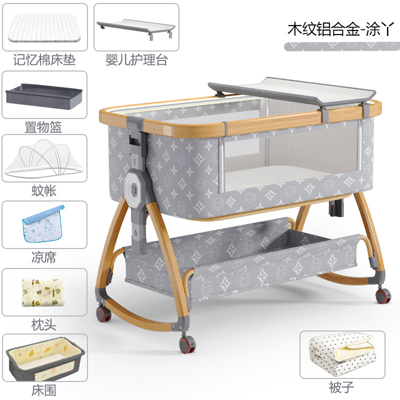 Cuna de bebé recién nacido cama costura Cama grande Baby Shaker BB cama de los niños cuna cama multifuncional móvil plegable