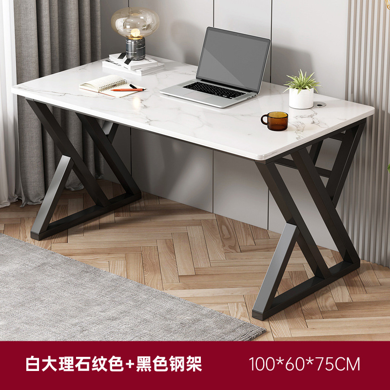 [업그레이드 및 강화 이중 X 자형 테이블 다리] 흰색 대리석 색상 100*60*75cm