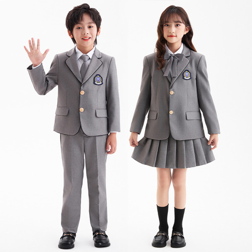 Summer and Autumn New Student Uniforms for Boys and Girls, Academic Style Suit, Class Uniform Set, Gray, Performance Costume for June 1st