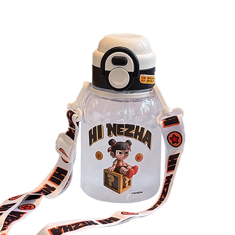 2025 nuevo Nezha taza de agua de gran capacidad para niños taza de plástico de doble bebida taza de paja portátil para niños de jardín de infantes