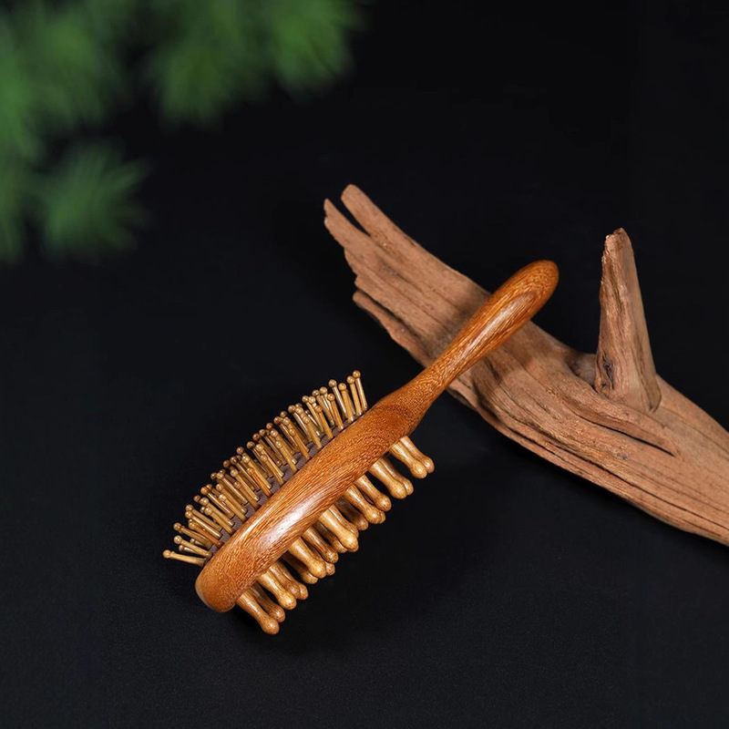 Double-Sided Sandalwood Air Cushion Comb Fluffy Hairdressing Air Capsule Comb Hair Gold Silk Sandalwood Massage Comb Home DingTalk Comb Solid Wood