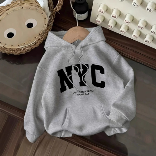Women's velvet sweater plain letter print kangaroo pocket drawstring print hoodie sweater