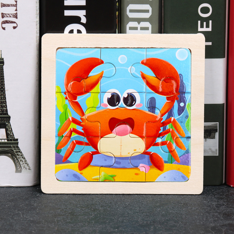 Puzzle pequeño plano de madera de 9 piezas Animal Ocean Traffic Kindergarten Educación temprana Juguetes educativos Puzzle simple de entrada