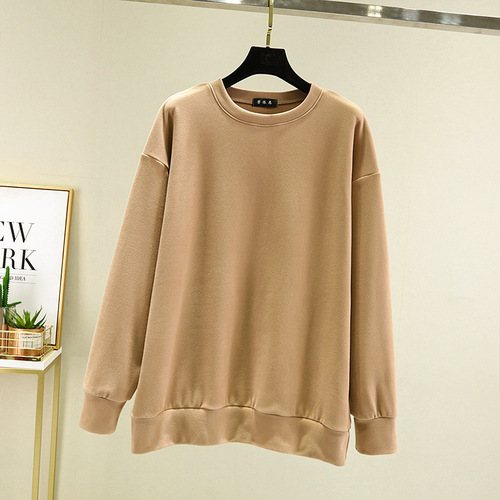 Women's Double-Faced Fleece Sweatshirt, Autumn/Winter Trend, Solid Color Loose Round Neck Long Sleeve Base Shirt, Korean Style Outerwear, Fashion T-Shirt