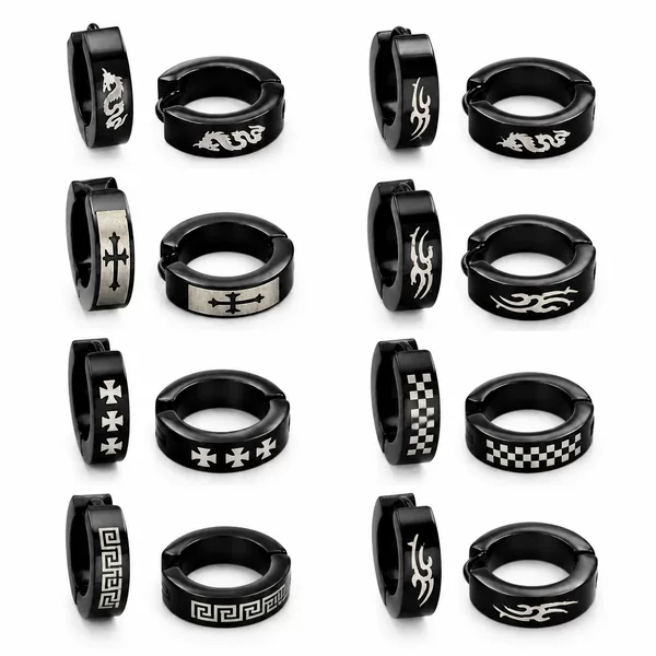 Titanium Steel Korean Style Cross Skull Grid Scorpion Chinese Dragon Five-Pointed Star Ear Clip Non-Pierced Ear Clip Ear Stud Ear Buckle