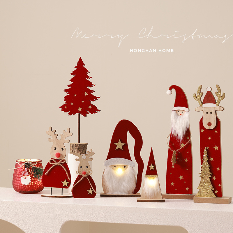 Árbol de Navidad luminoso Mesa de madera Decoración Accesorios decorativos Adornos rojos Anciano Elk Creative Mall Cafe