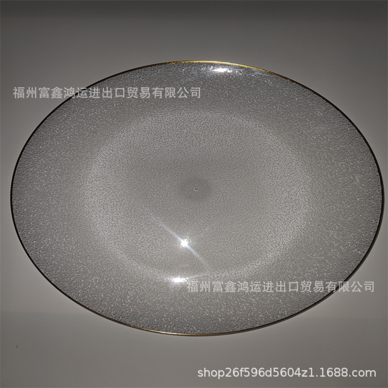 Light Luxury Wedding Hotel Party Disposable Hot Stamping Craft Decorative Plastic Plate Tray Ps Charger Plate