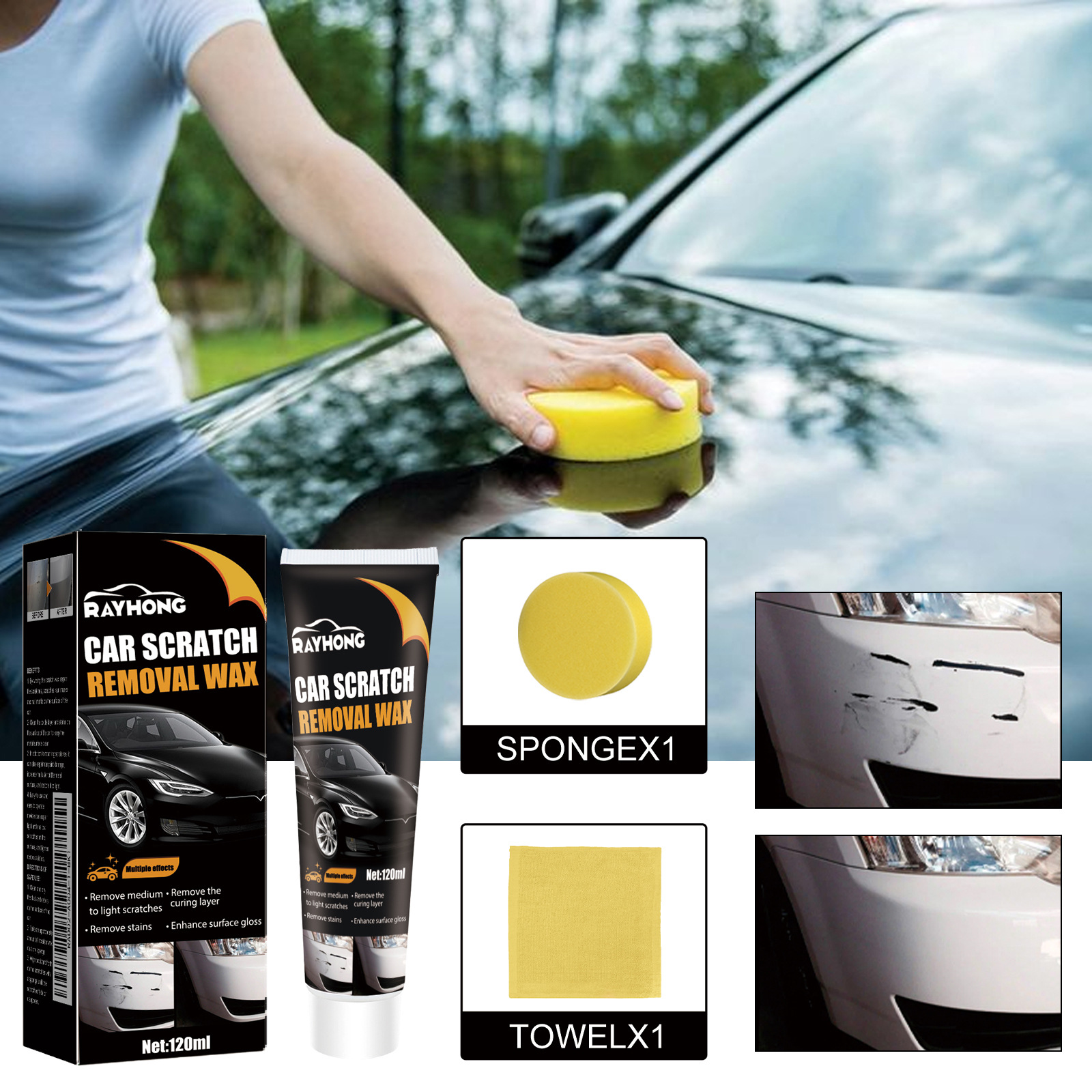 Rayhong Car Scratch Wax, Car Paint Protection, Polishing, Scratch Removal, Maintenance, Paint Surface Maintenance, Cleaning, Decontamination Abrasive