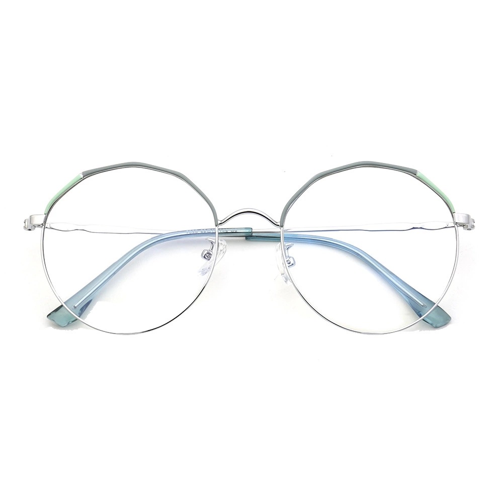 圆茗2024新款现货批发多边型金属框眼镜双色点漆防蓝光镜片7930