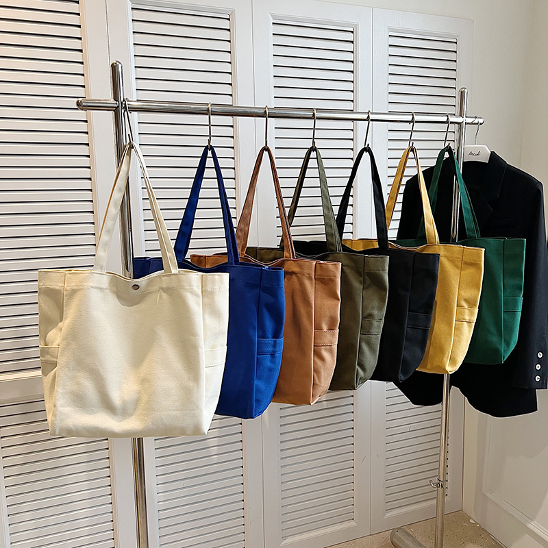 Canvas Bag Korean Version Foreign Trade Literary Pure Color Large Capacity Shoulder Tote Bag Versatile Women's Commuter Bag for Work Canvas Bag Korean Version Foreign Trade Literary Pure Color Large Capacity Shoulder Tote Bag Versatile Women's Commuter Bag for Work