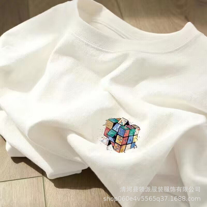 Cotton White Short-sleeved Printed Men's and Women's T-shirt Summer New Round Neck Looser Fashionable Women's T-shirt Cotton White Short-sleeved Printed Men's and Women's T-shirt Summer New Round Neck Looser Fashionable Women's T-shirt