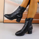 2024 Explosions Soft Leather Thin Boots Short Boots Women's Autumn and Winter Fashion Mid-heel Soft Bottom Mum Short Boots Martin
