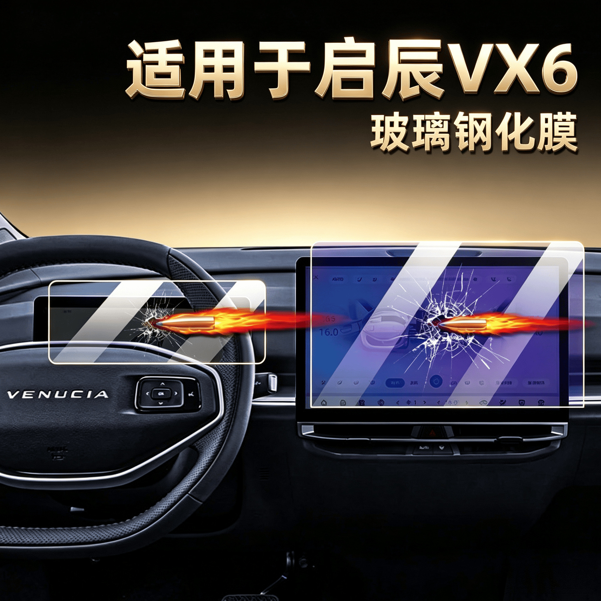 Suitable for the 2024 Venucia VX6: tempered glass screen protector for the central control, navigation, and instrument display; interior protection film for the VX6 car