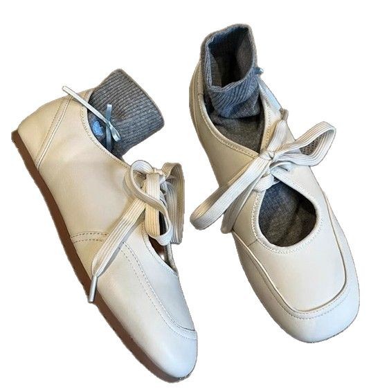 Retro White Women's Square Toe Mary Jane Soft Leather Flat Shoes_voghion.com