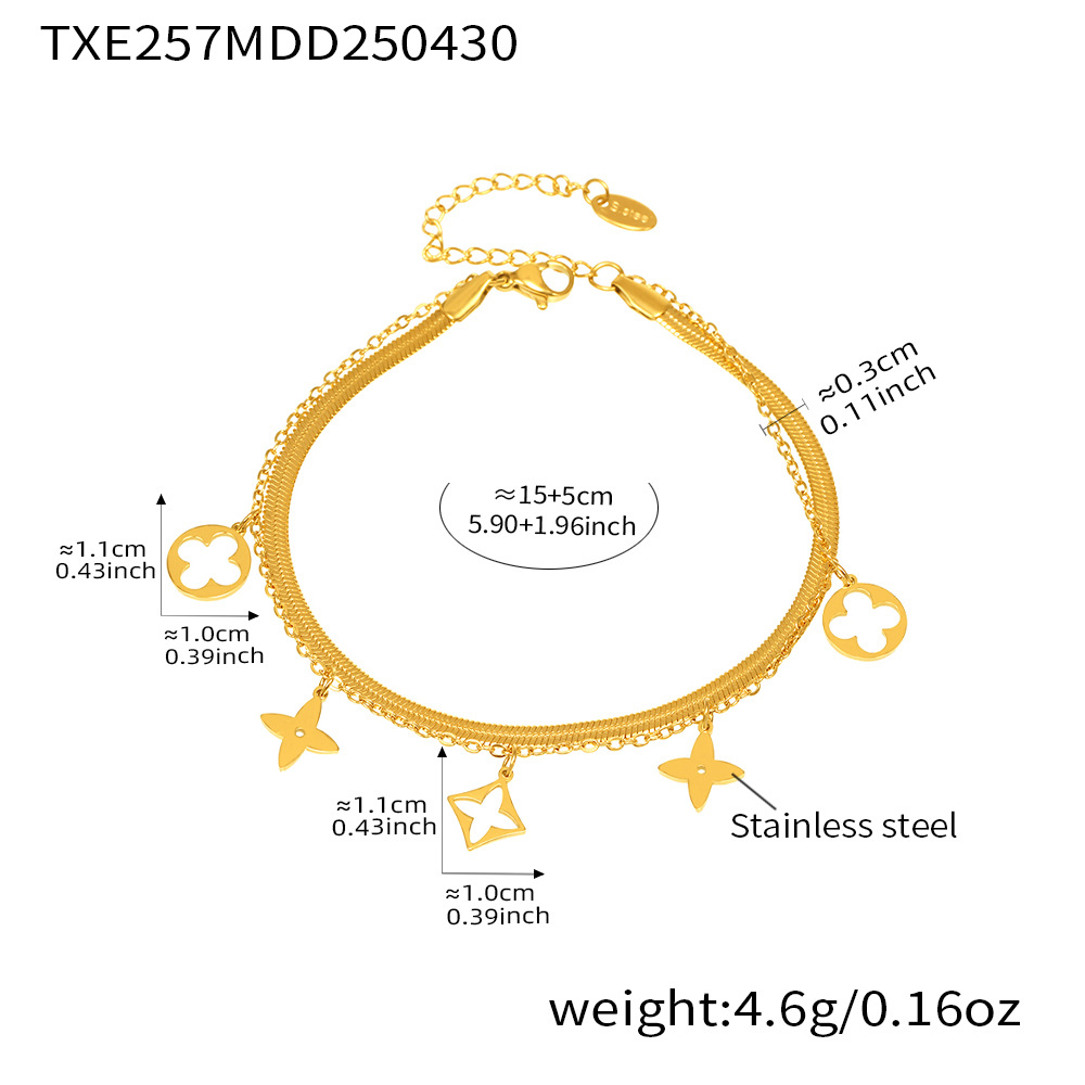Sugar nuevo colgante de trébol de cuatro hojas de flores huecas de doble cara, doble capa, cadena de clavícula, pulsera, tobillera, juego de joyas