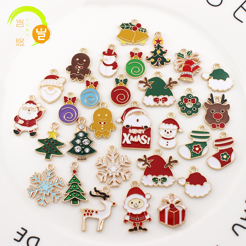 Christmas Oil Dripping Ornaments Santa Claus Gloves Socks Gingerbread Man Pendant DIY Earrings Pendant Alloy Accessories