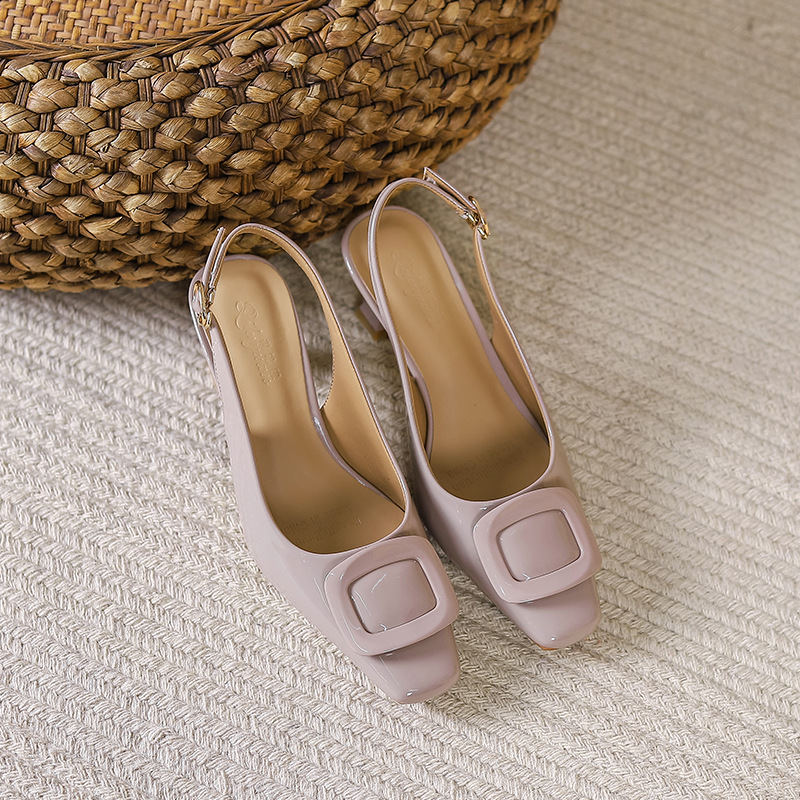 2024 nuevo verano cuadrado dedo del pie zapatos de tacón de una sola capa aguja Nicho estilo francés tacón alto punta cerrada espalda sandalias vacías zapatos de estilo de hadas