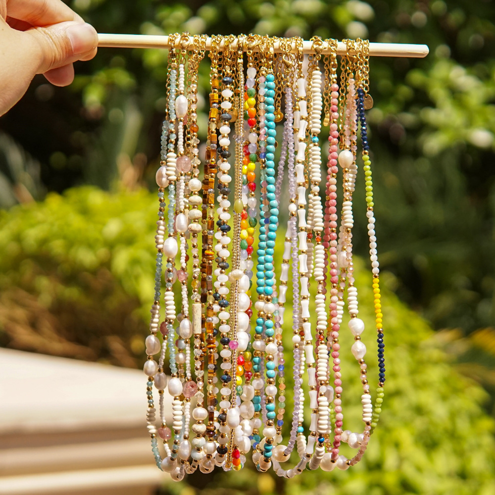 Casual Simple Style Multicolor Natural Stone Freshwater Pearl Shell Beaded Handmade Plating Necklace display picture 3