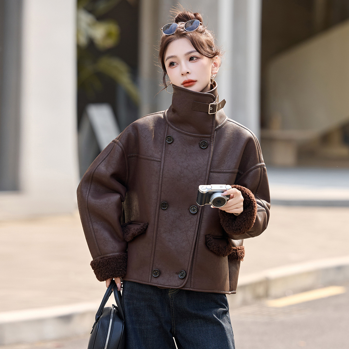 2025 New Autumn and Winter Women's Warm and Thickeneded Lamb Fur All-In-One Motorcycle Jacket Fashion Jacket Me59169