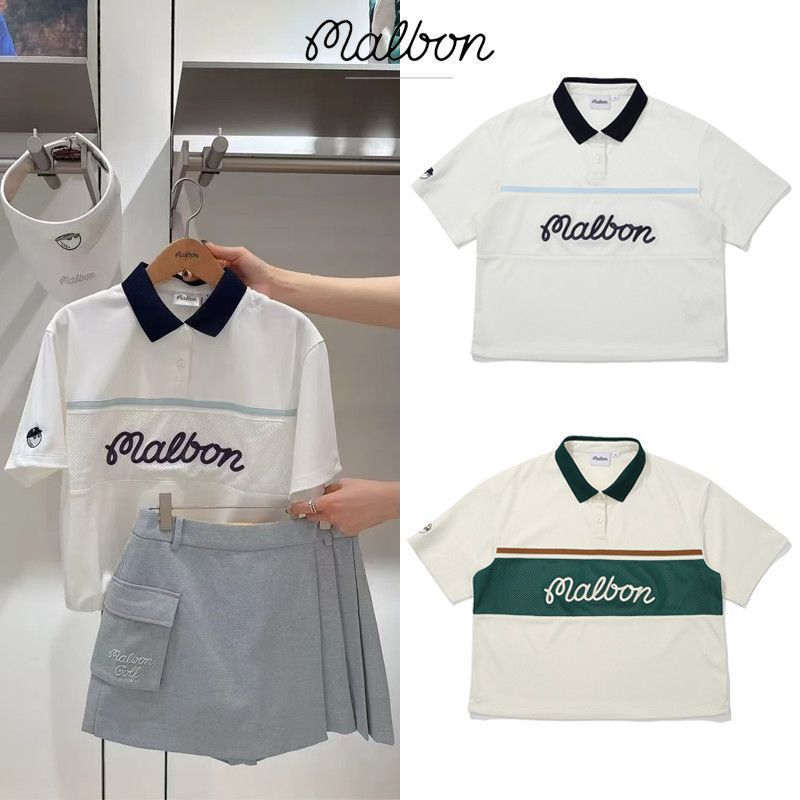 25 Summer Malbon Korean Golf Clothing Women's Short Sleeve T-Shirt Breathable Mesh Sports Quick-Drying Polo Shirt