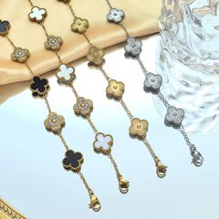 欧美跨境不掉色高级感五花四叶草手链女个性简约小众轻奢钛钢饰品