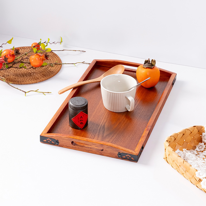 Bandeja portátil rectangular chino de madera maciza, bandeja de comedor de madera para el hogar del hotel, bandeja de té seco para el hogar, bandeja de caramelo