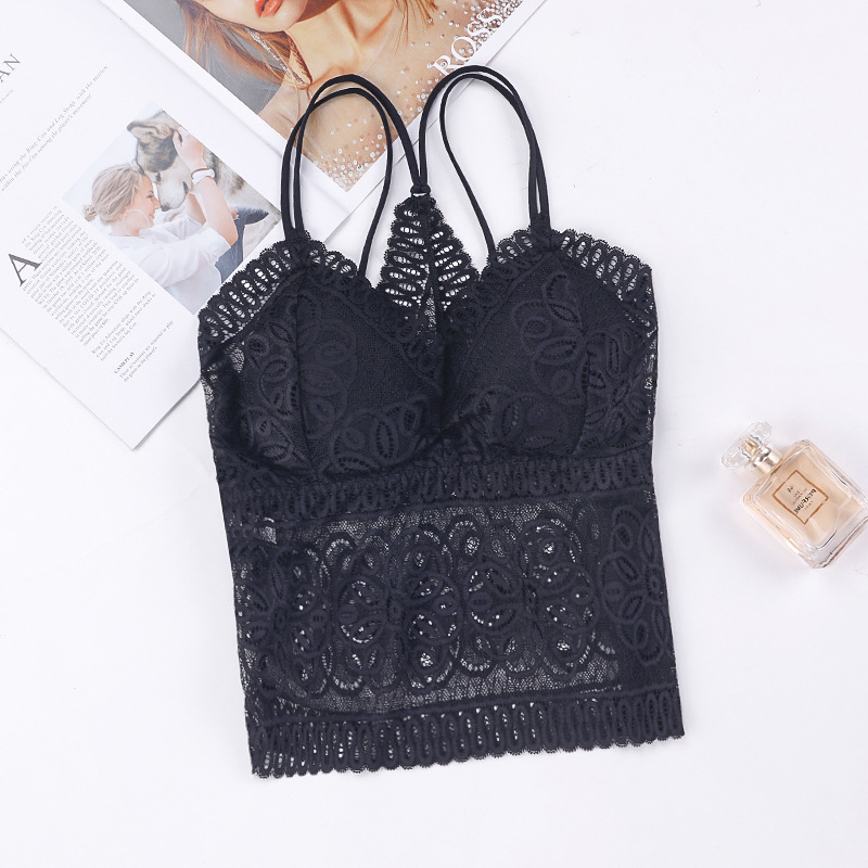 2022 verano inalámbrico con almohadilla en el pecho más tamaño encaje belleza espalda sujetador largo bottoming camisola de las mujeres chaleco