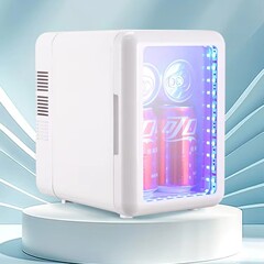 4L透明ドアライト付き美容冷蔵庫、クールなカラフルなライト、eスポーツ小型冷蔵庫、窓付き、車と家庭用
