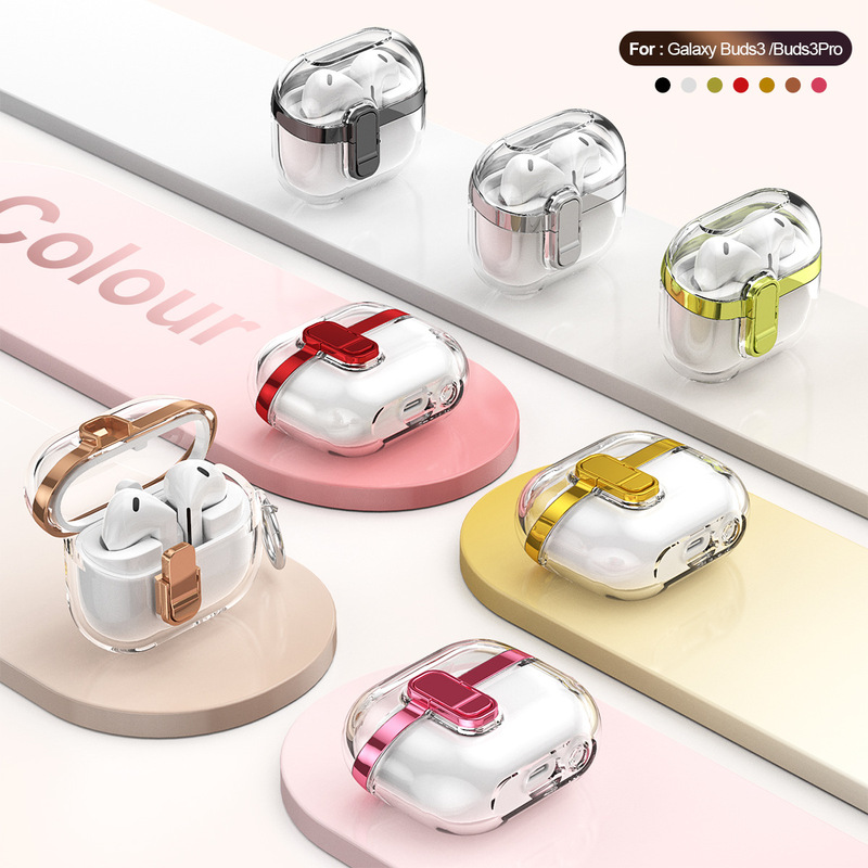 Simple Electroplated Lock Galaxy Buds3Pro Protective Case Drop-resistant for Samsung Buds3 Headset Transparent Case