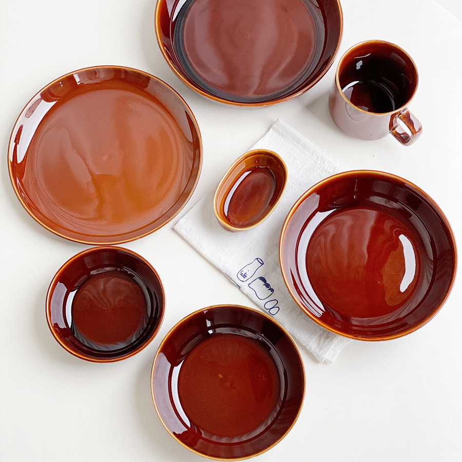 Tazón de caramelo retro japonés, plato de pastel doméstico, tazón de ensalada de taza de café, tazón de cerámica sólida, vajilla doméstica