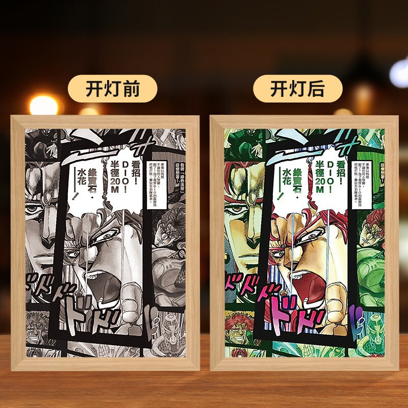 JOJOアニメの照明画の創意二次元のベッドの頭の小さい夜の明かりの木製の額縁の置物の置物の贈り物の発光画|undefined