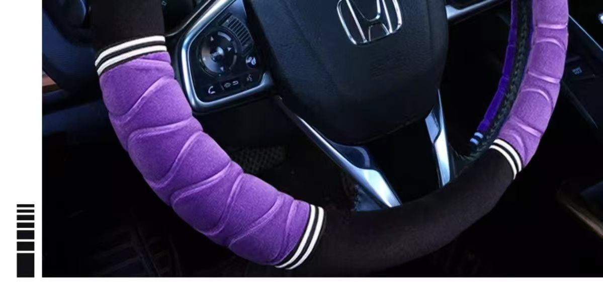 Car Steering Wheel Cover Plush Handlebar Cover Long and Short Plush Autumn and Winter Three-Piece Set Unisex Warm and Non-Slip