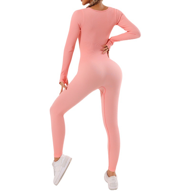 [Clearance] European and American Style One-Piece Sports Yoga Jumpsuit, Long-Sleeve Quick-Dry Tight-Fitting Fitness Yoga Outfit
