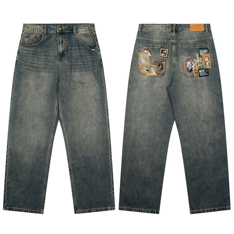 derschutze gallery Denim Jeans画廊牛子裤男女宽松直筒休闲长裤|undefined