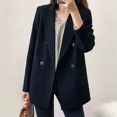 新款黑色春秋小西装女外套宽松新品双排扣新品轻熟