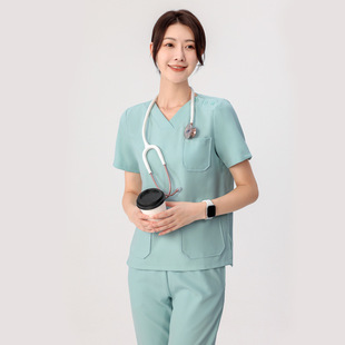 Korean Hand Wash Clothes for Women, Short-sleeved Summer Nurse Work Clothes, Medical Beauty Pet Oral Hospital Beautician Men