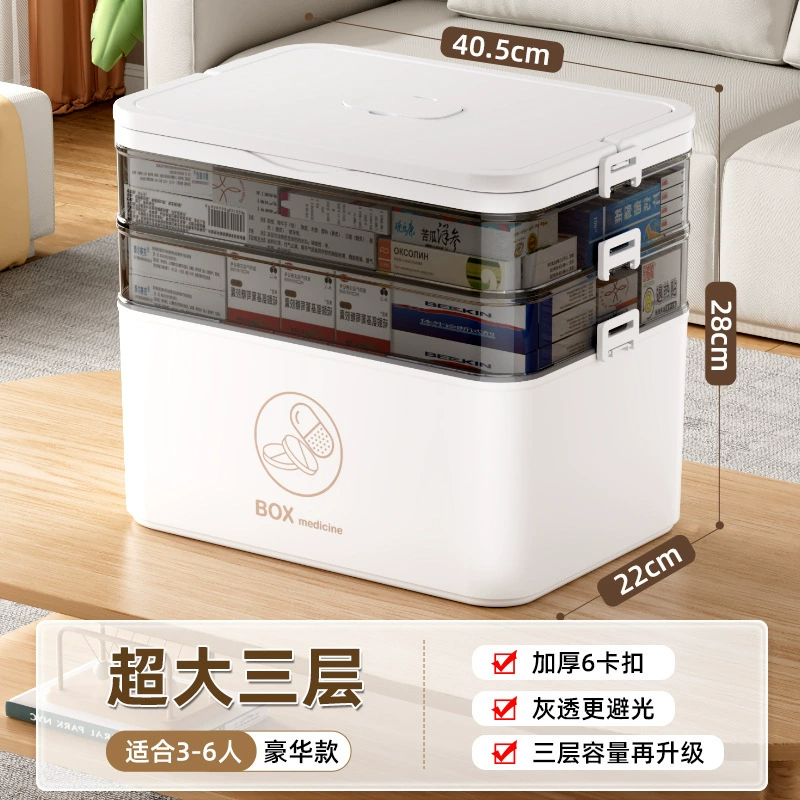 Medicine Storage Box, Plastic Multi-Layer Organizer, Portable Handle, Large Capacity