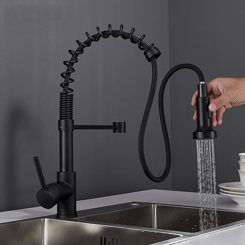 Supply cross-border spring faucet kitchen hot and cold high pressure pumping, stretching, rotating, household sink faucet