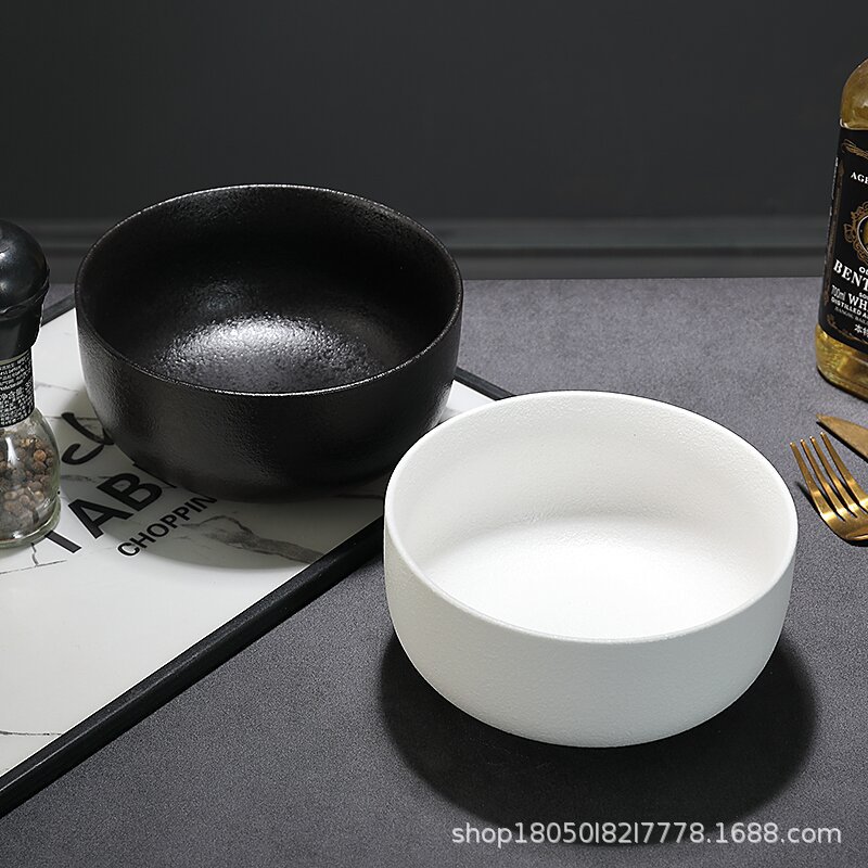 Light Luxury High-class Black and White Bowl Simple Creative Frosted Noodle Soup Bowl Salad Bowl Dish Bowl Household Ramen Bowl Restaurant
